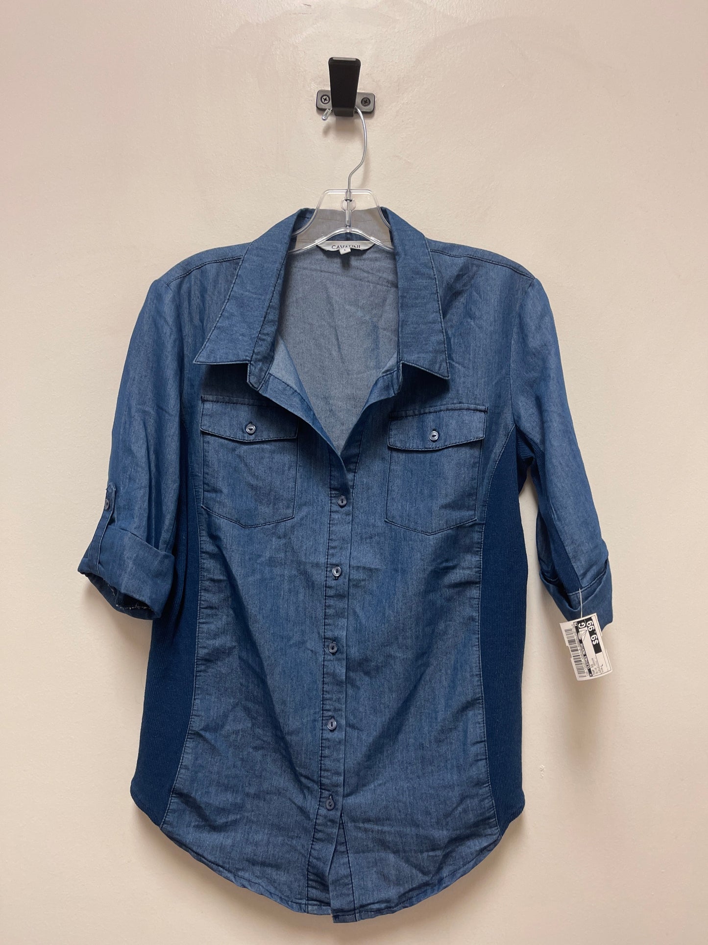 Blue Denim Top Short Sleeve Clothes Mentor, Size L