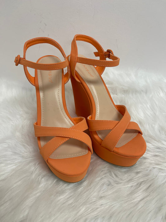 Orange Sandals Heels Wedge Bamboo, Size 9