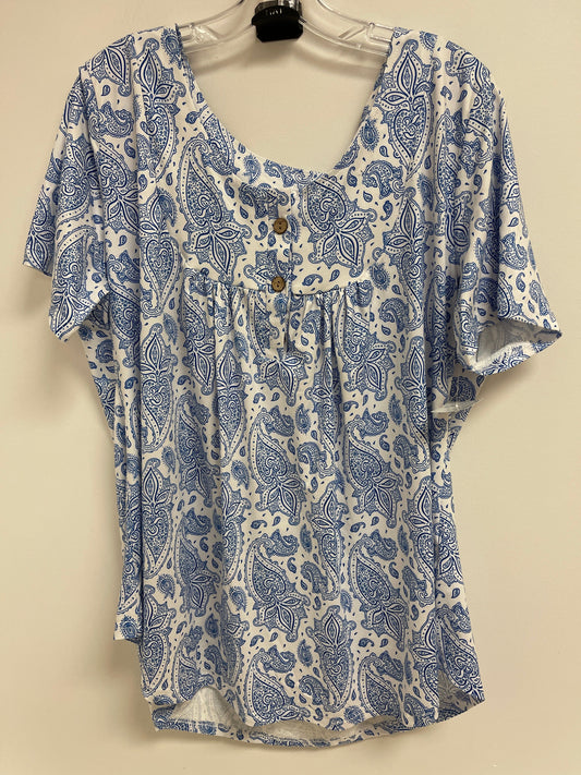 Blue & White Top Short Sleeve Clothes Mentor, Size 2x