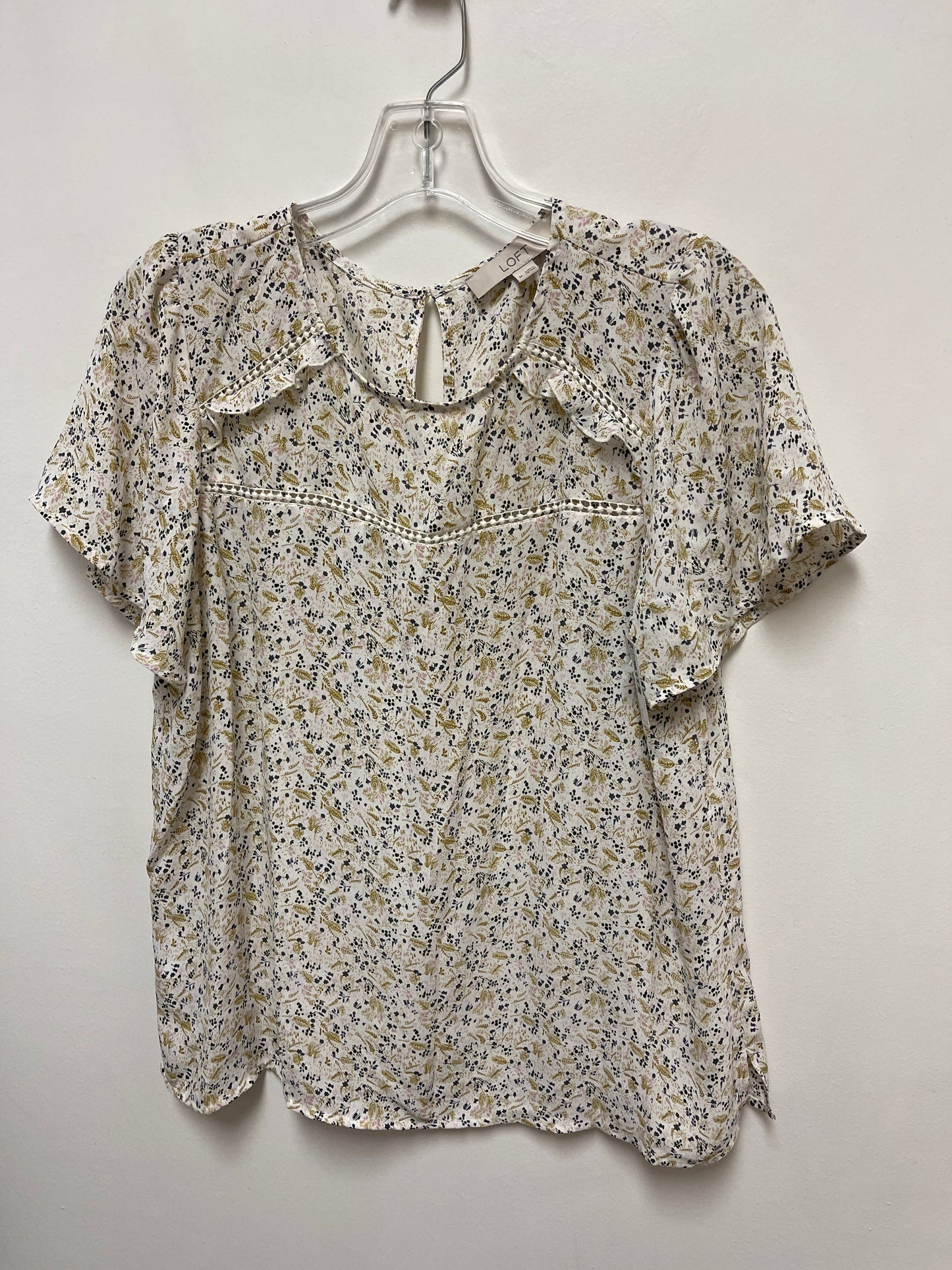 Cream Top Short Sleeve Loft, Size M