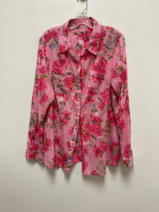 Floral Print Top Long Sleeve Clothes Mentor, Size L