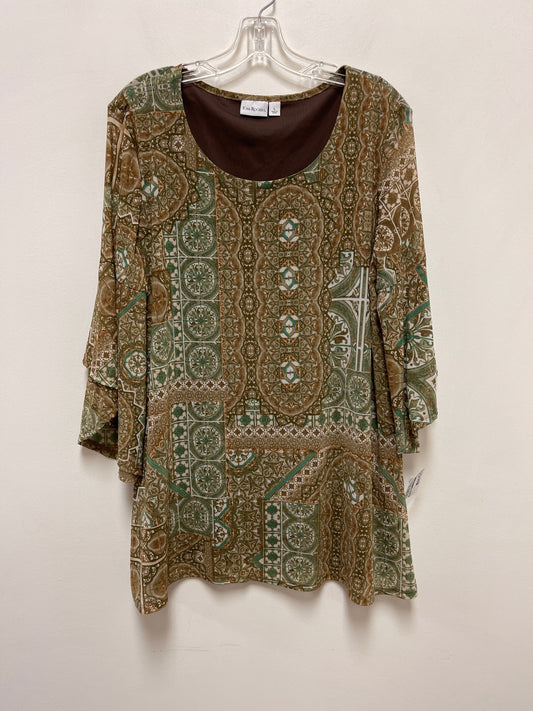 Green & Tan Top Long Sleeve Kim Rogers, Size L