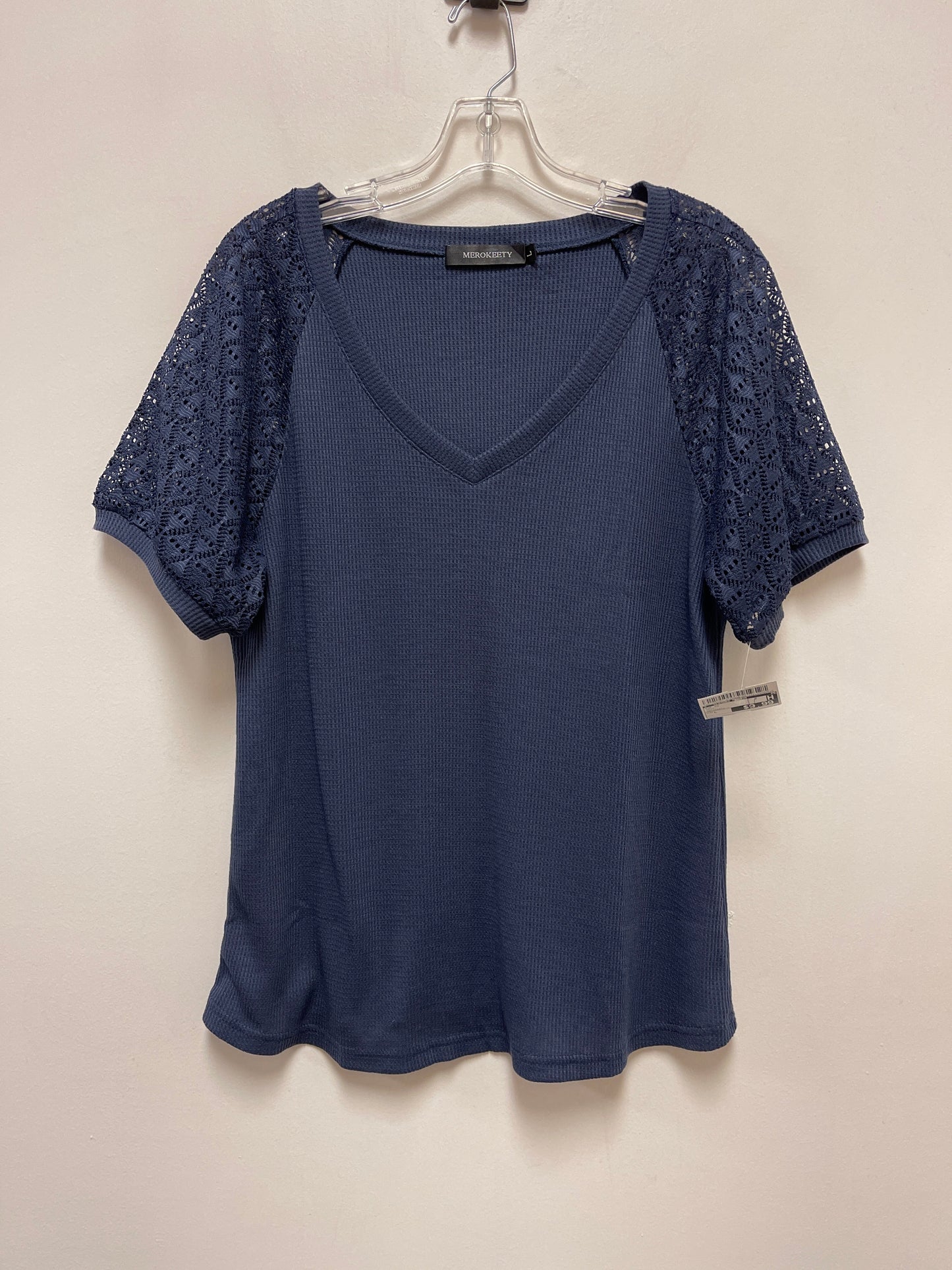 Navy Top Short Sleeve Clothes Mentor, Size L