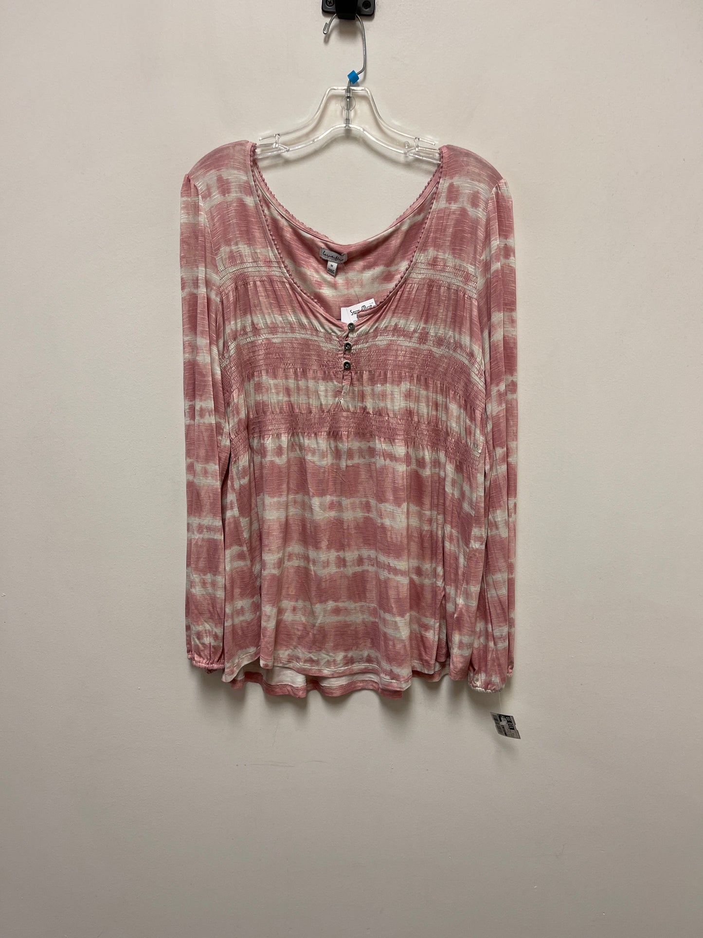 Top Long Sleeve By Clothes Mentor In Pink & White, Size: 1x