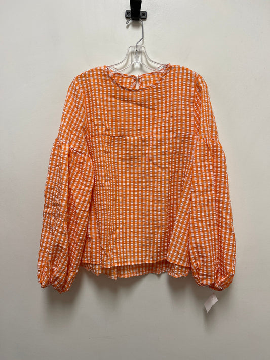 Top Long Sleeve By Clothes Mentor In Orange & White, Size: M