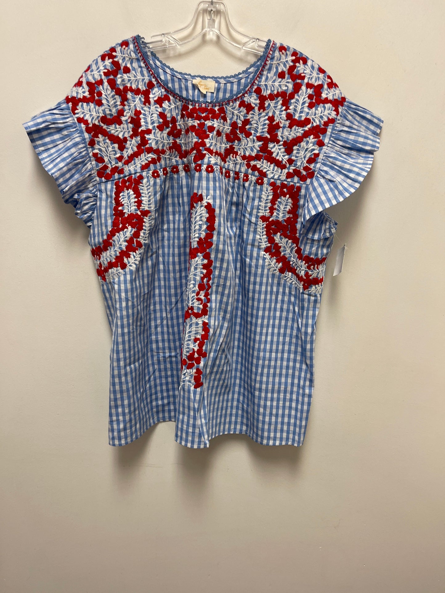 Top Short Sleeve By Clothes Mentor In Blue Red & White, Size: 2x