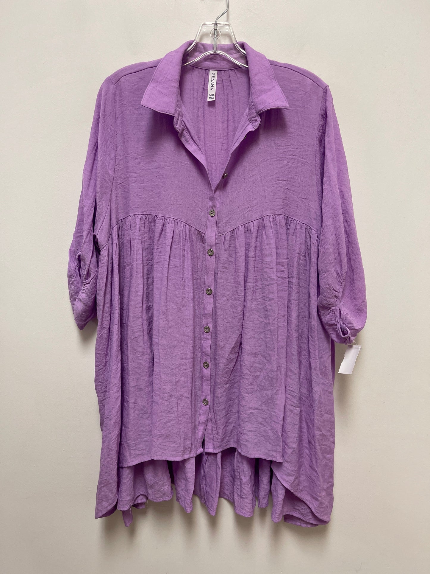 Tunic Short Sleeve By Zenana Outfitters In Purple, Size: L