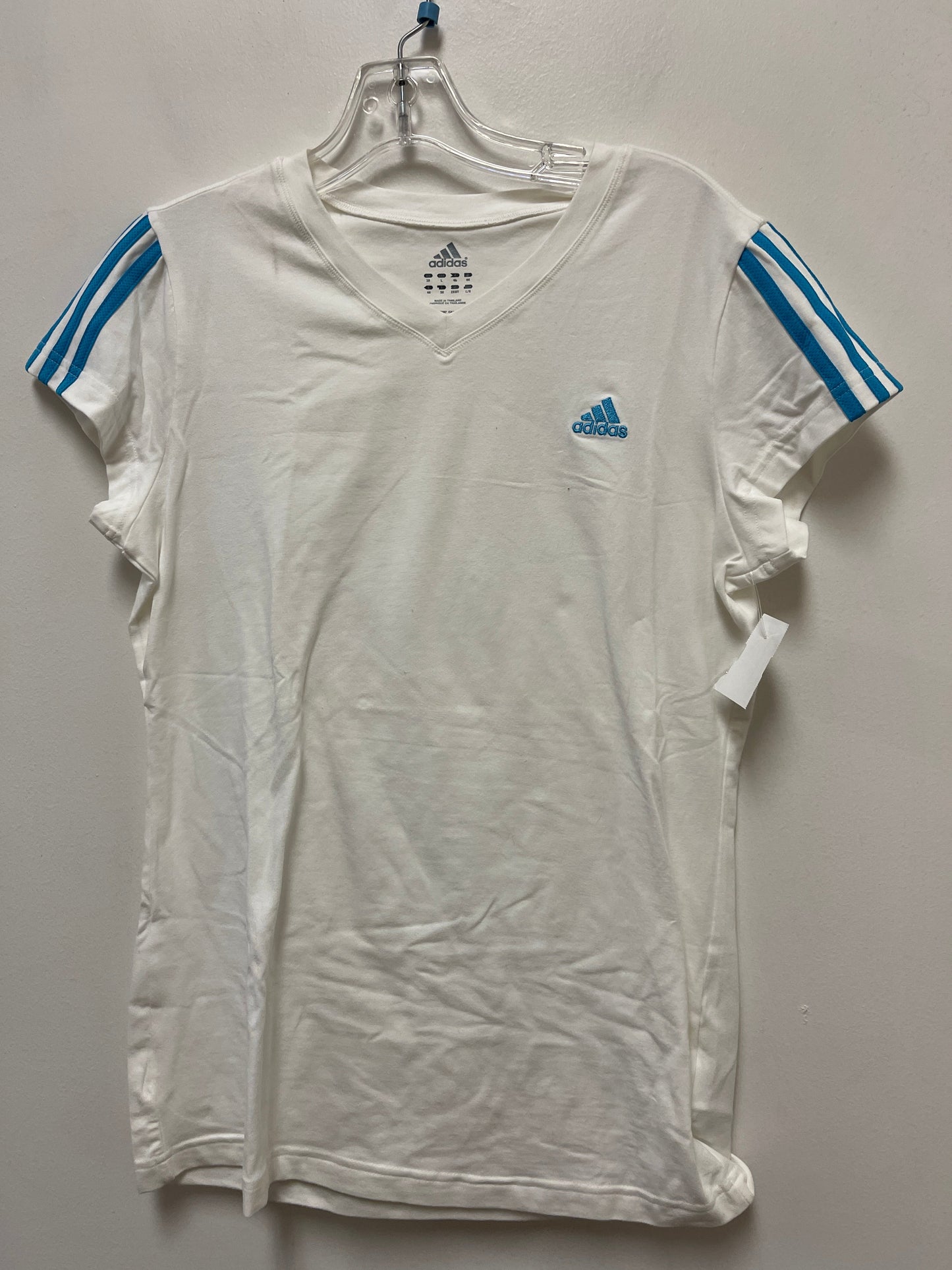 Athletic Top Short Sleeve By Adidas In Blue & White, Size: L