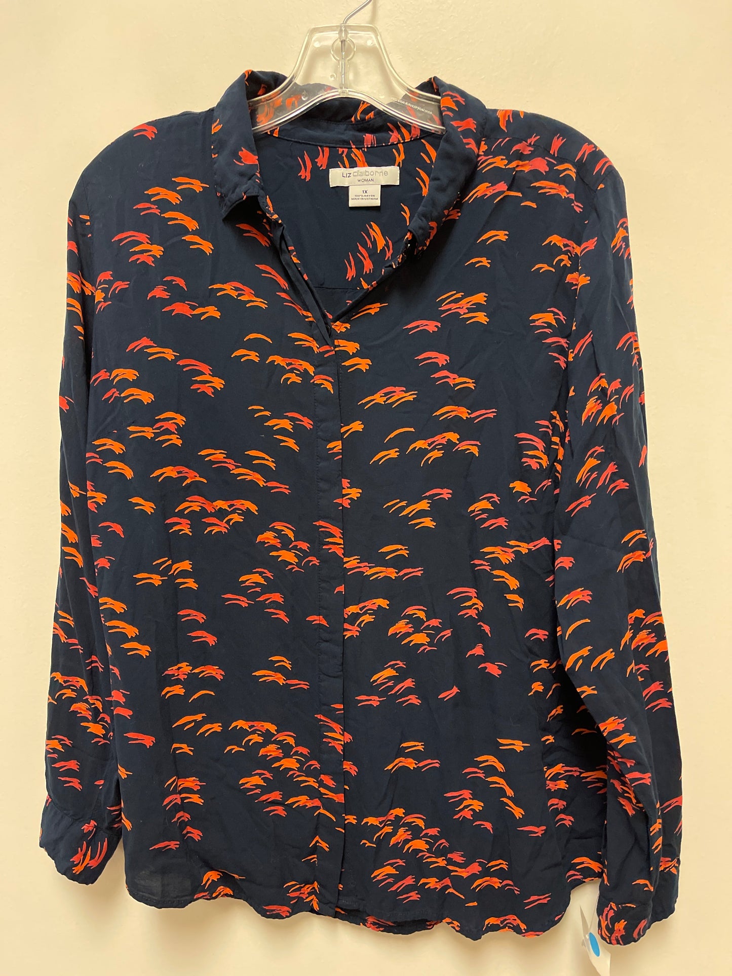 Top Long Sleeve By Liz Claiborne In Blue & Orange, Size: 1x