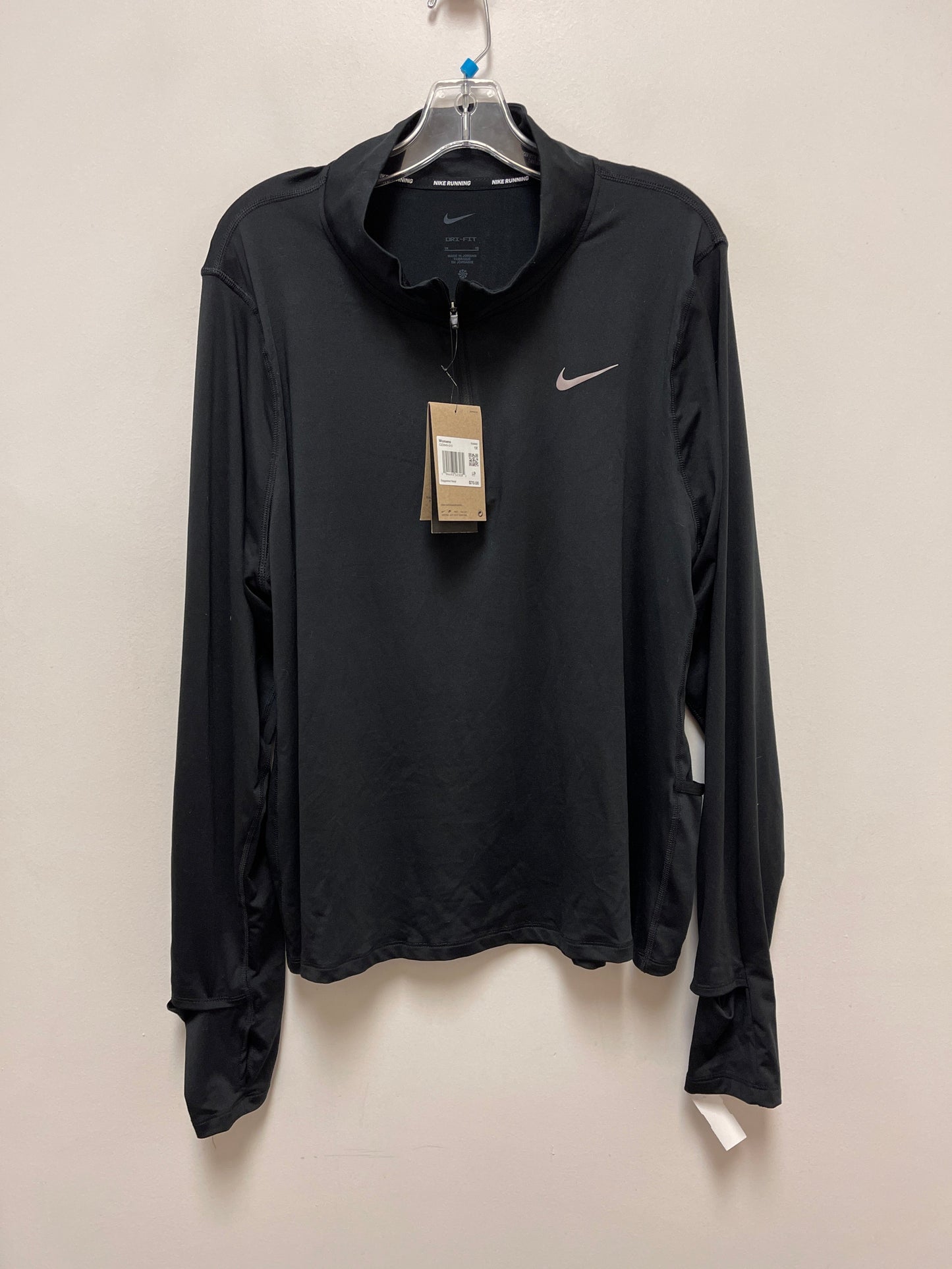 Athletic Top Long Sleeve Collar By Nike In Black, Size: 1x