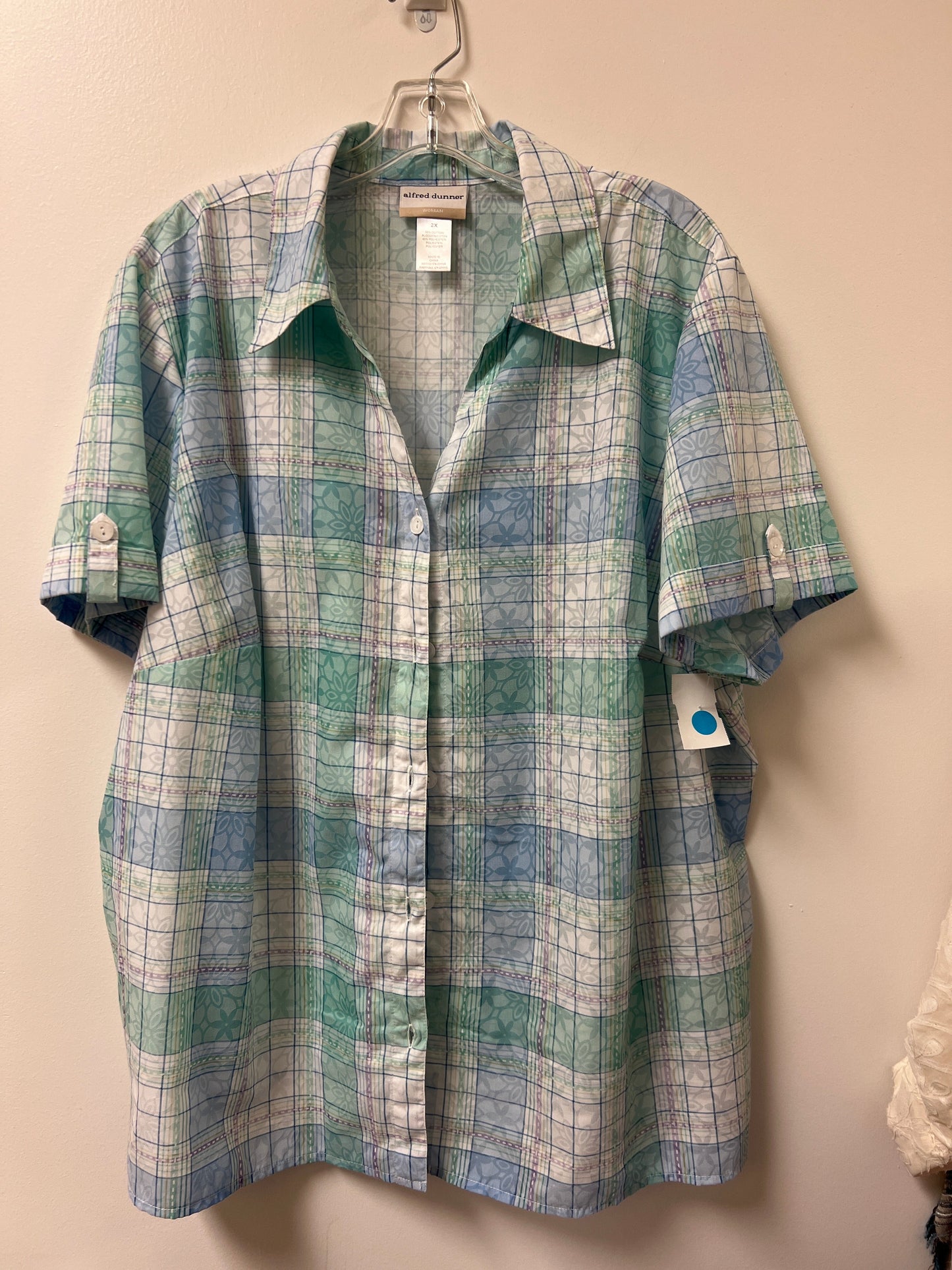 Top Short Sleeve By Alfred Dunner In Blue & Green, Size: 2x