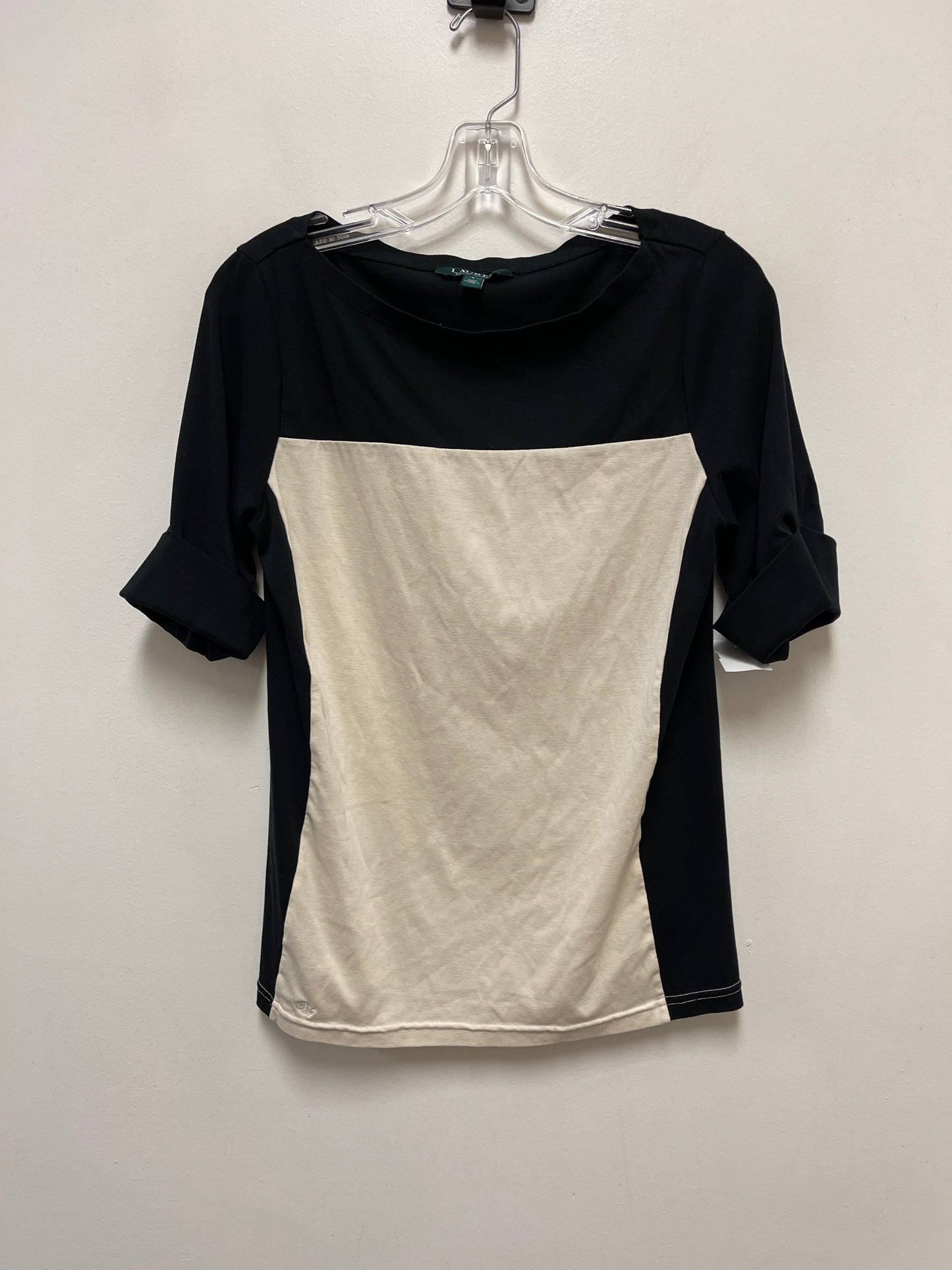 Top Short Sleeve By Lauren By Ralph Lauren In Black & Cream, Size: L