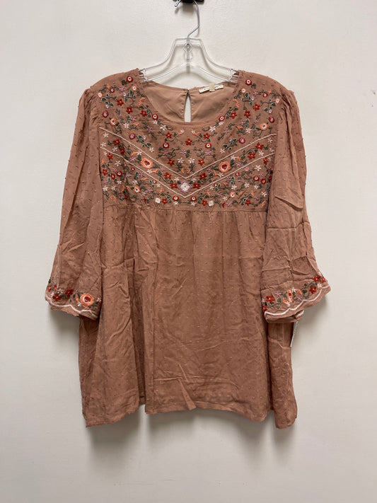 Top Long Sleeve By Tea N Rose In Brown, Size: Xl