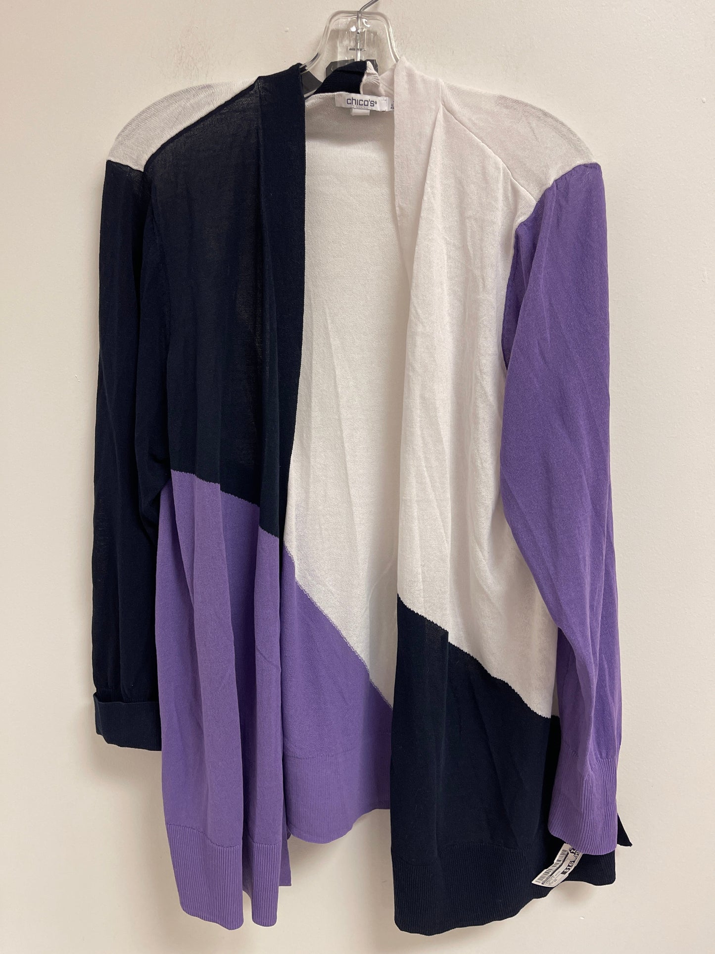 Cardigan By Chicos In Purple & White, Size: 2x