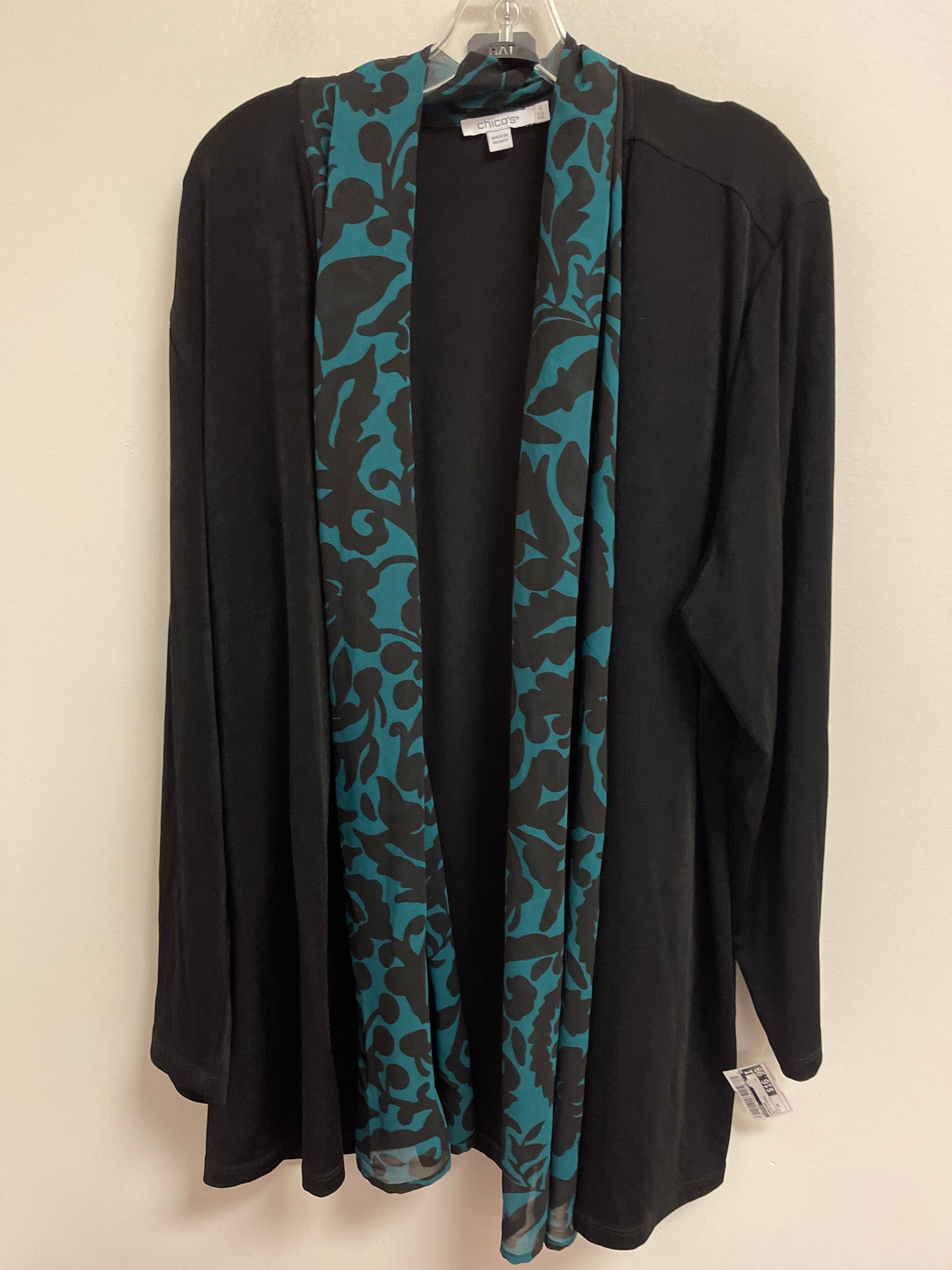 Cardigan By Chicos In Black & Green, Size: 2x