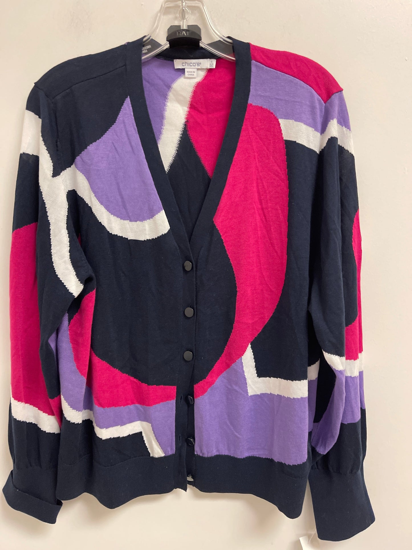 Cardigan By Chicos In Blue & Pink, Size: 2x