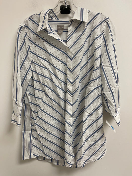 Top Long Sleeve By Chicos In Blue & White, Size: L