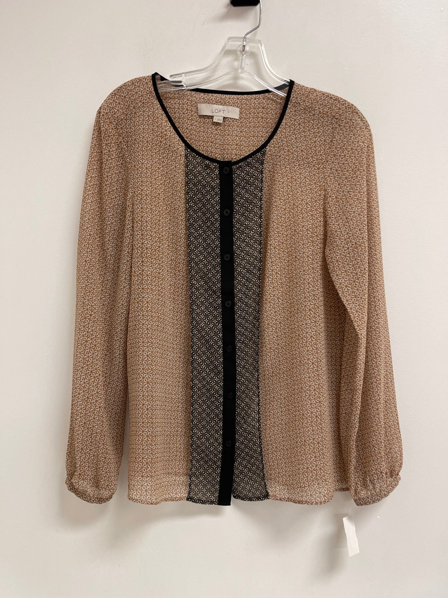 Top Long Sleeve By Loft In Black & Cream, Size: S