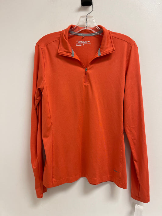 Athletic Top Long Sleeve Collar By Nike In Orange, Size: L