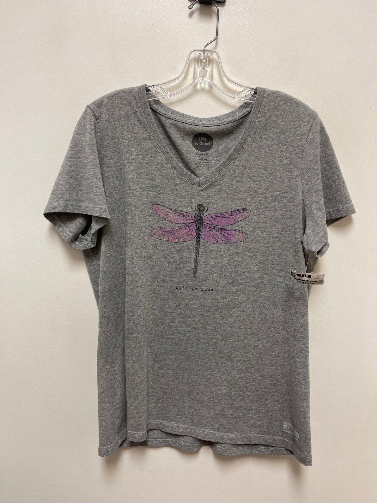 Top Short Sleeve By Life Is Good In Grey, Size: L