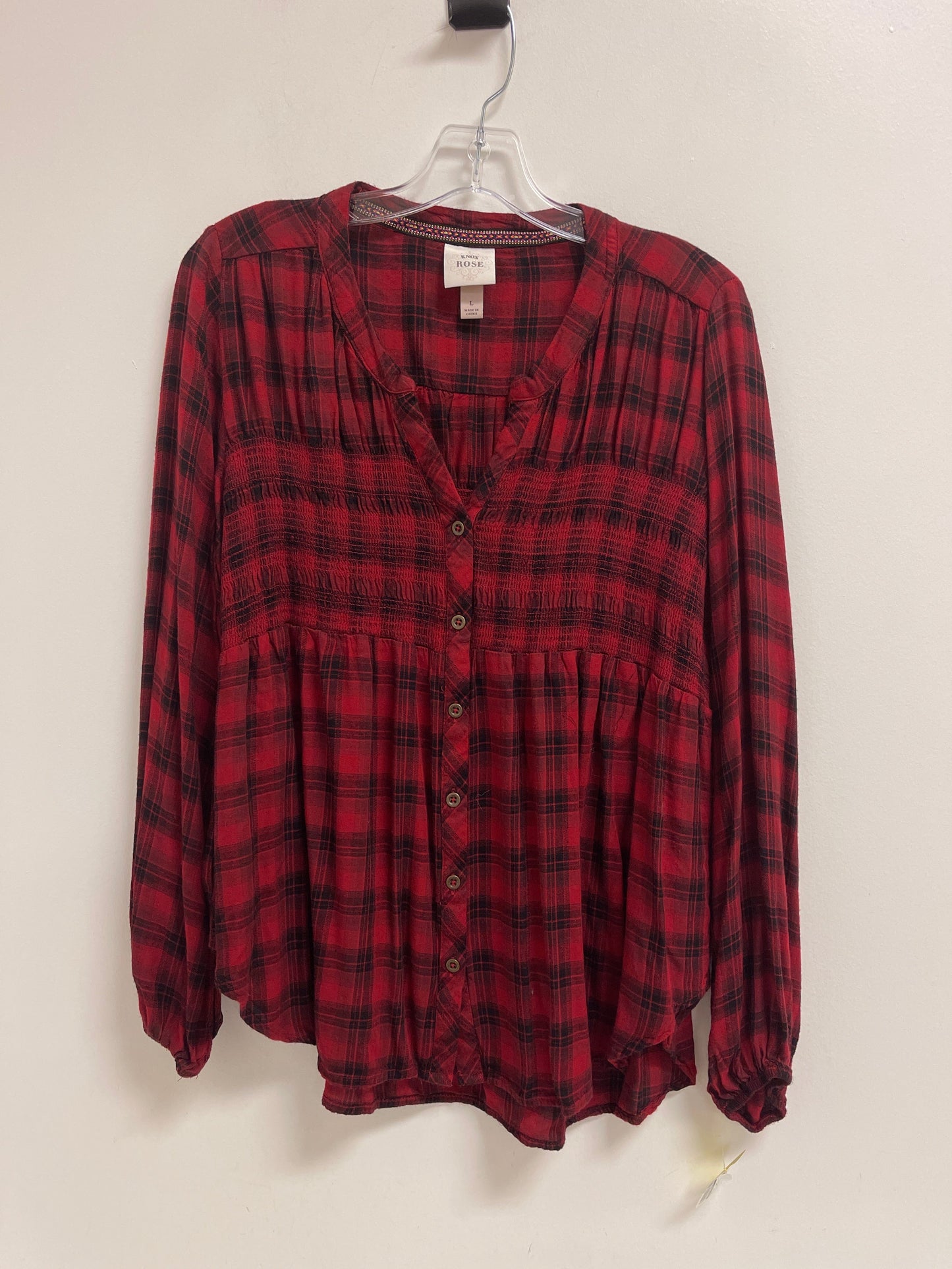 Top Long Sleeve By Knox Rose In Black & Red, Size: L