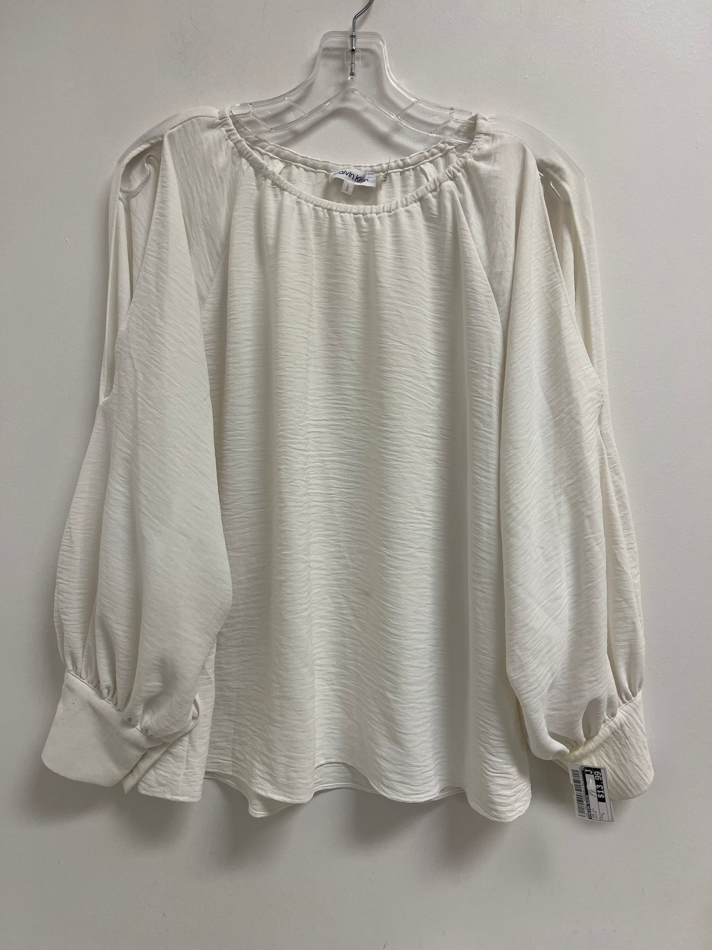 Top Long Sleeve By Calvin Klein In White, Size: L