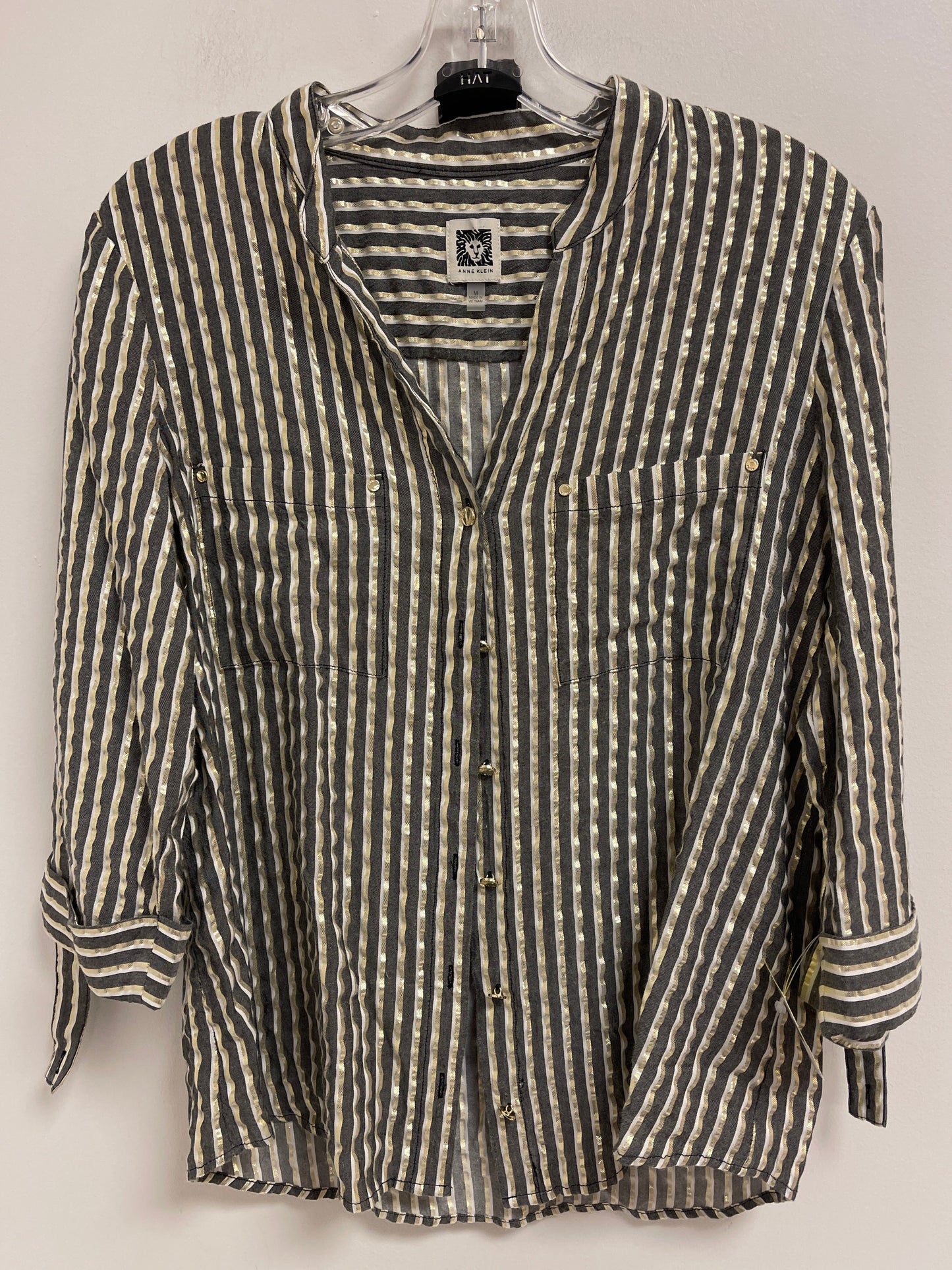 Top Long Sleeve By Anne Klein In Black & Gold, Size: M