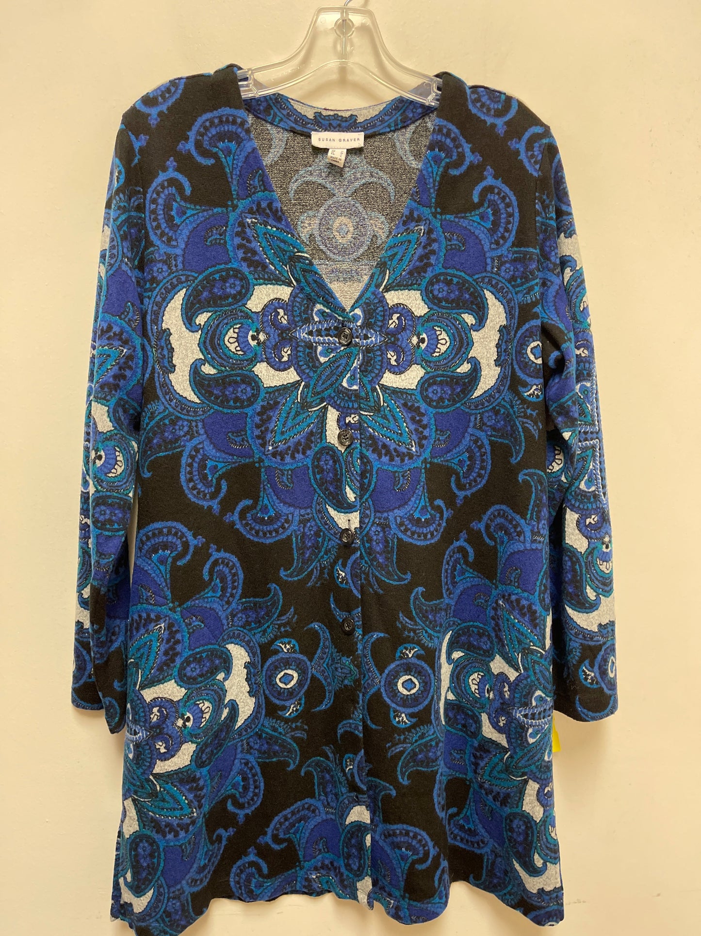 Cardigan By Susan Graver In Black & Blue, Size: M