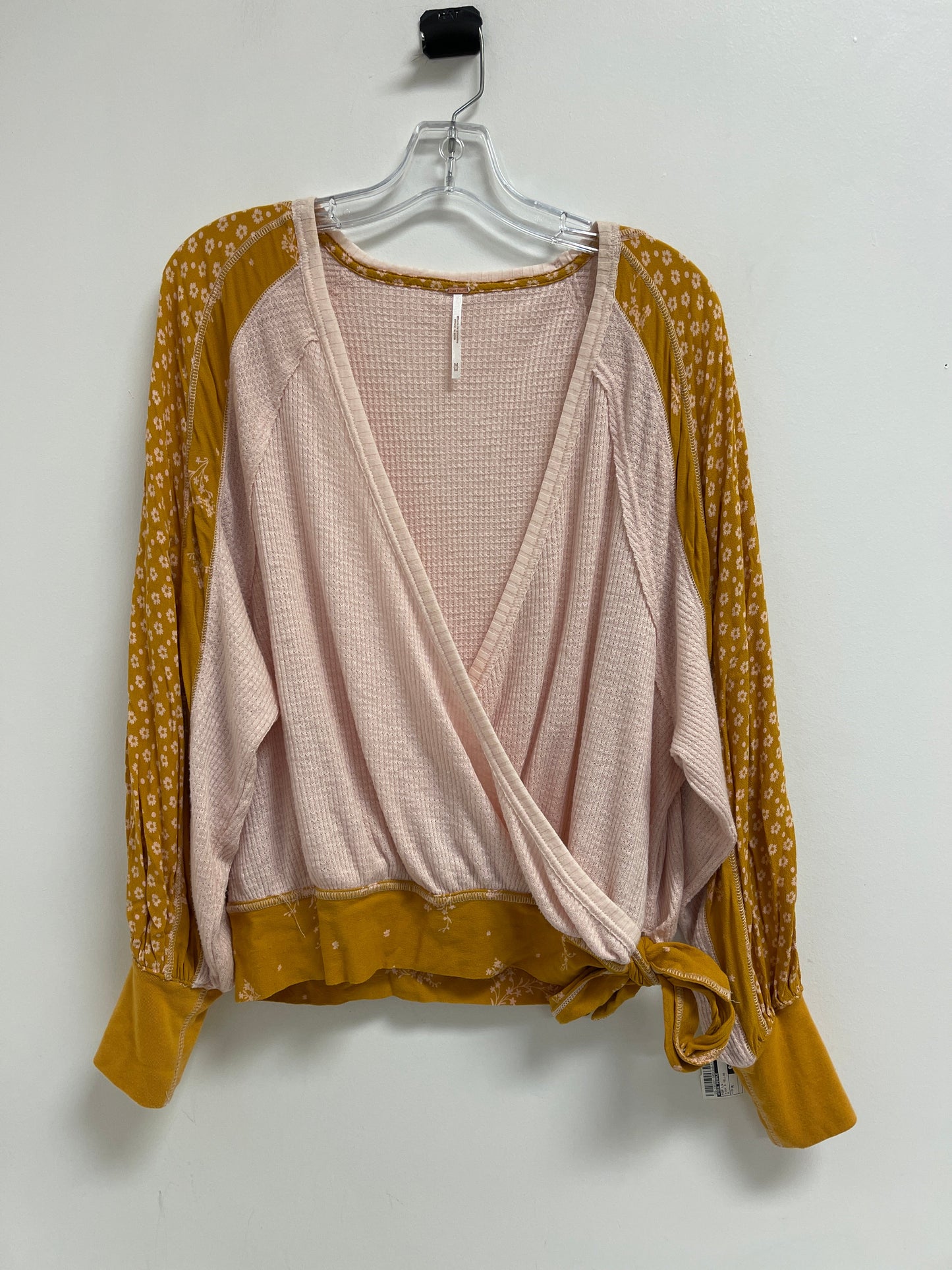 Top Long Sleeve By Free People In Pink & Yellow, Size: M