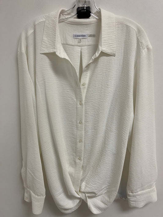 Top Long Sleeve By Calvin Klein In White, Size: Xl