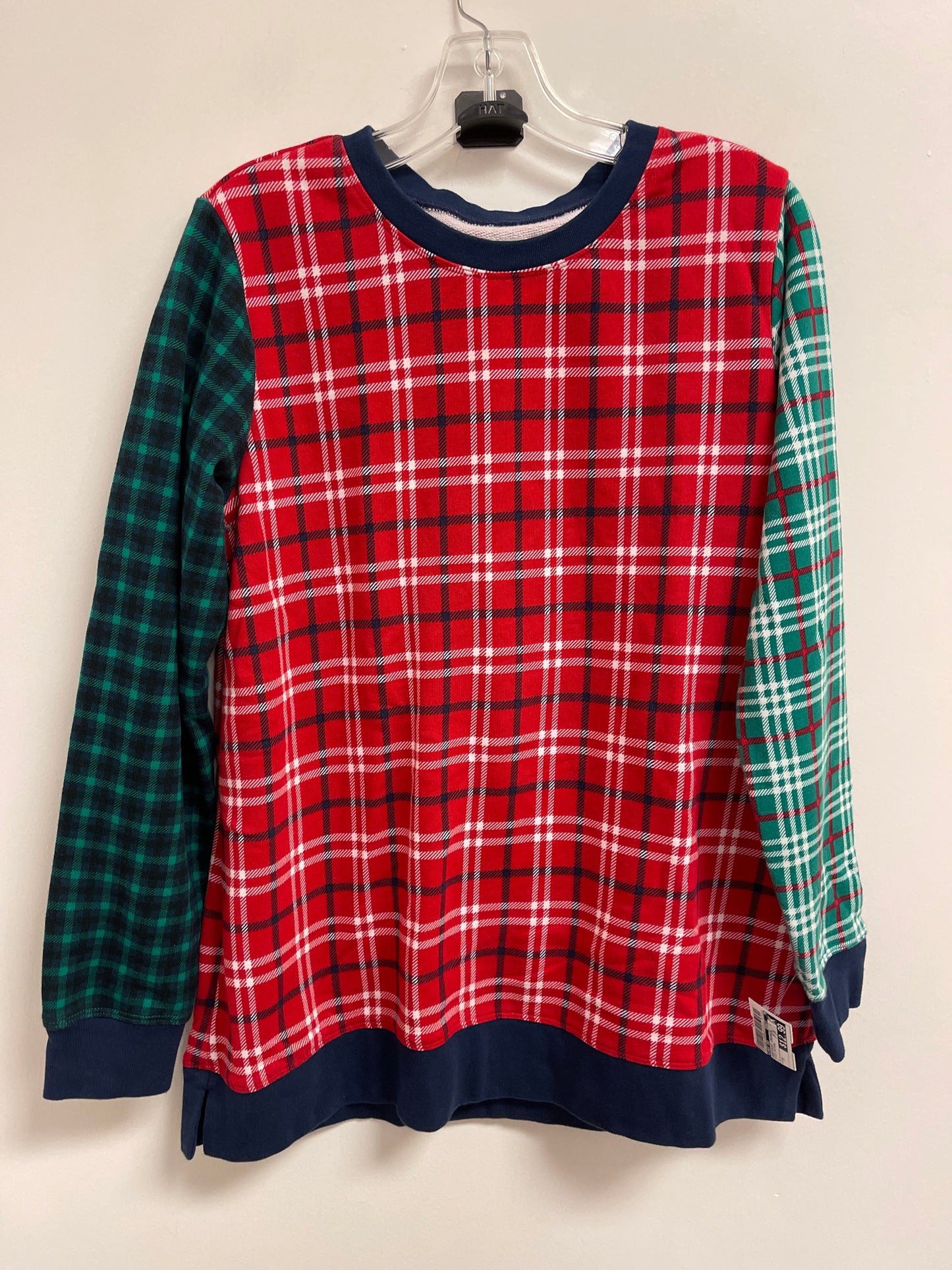 Sweatshirt Crewneck By Lands End In Plaid Pattern, Size: M