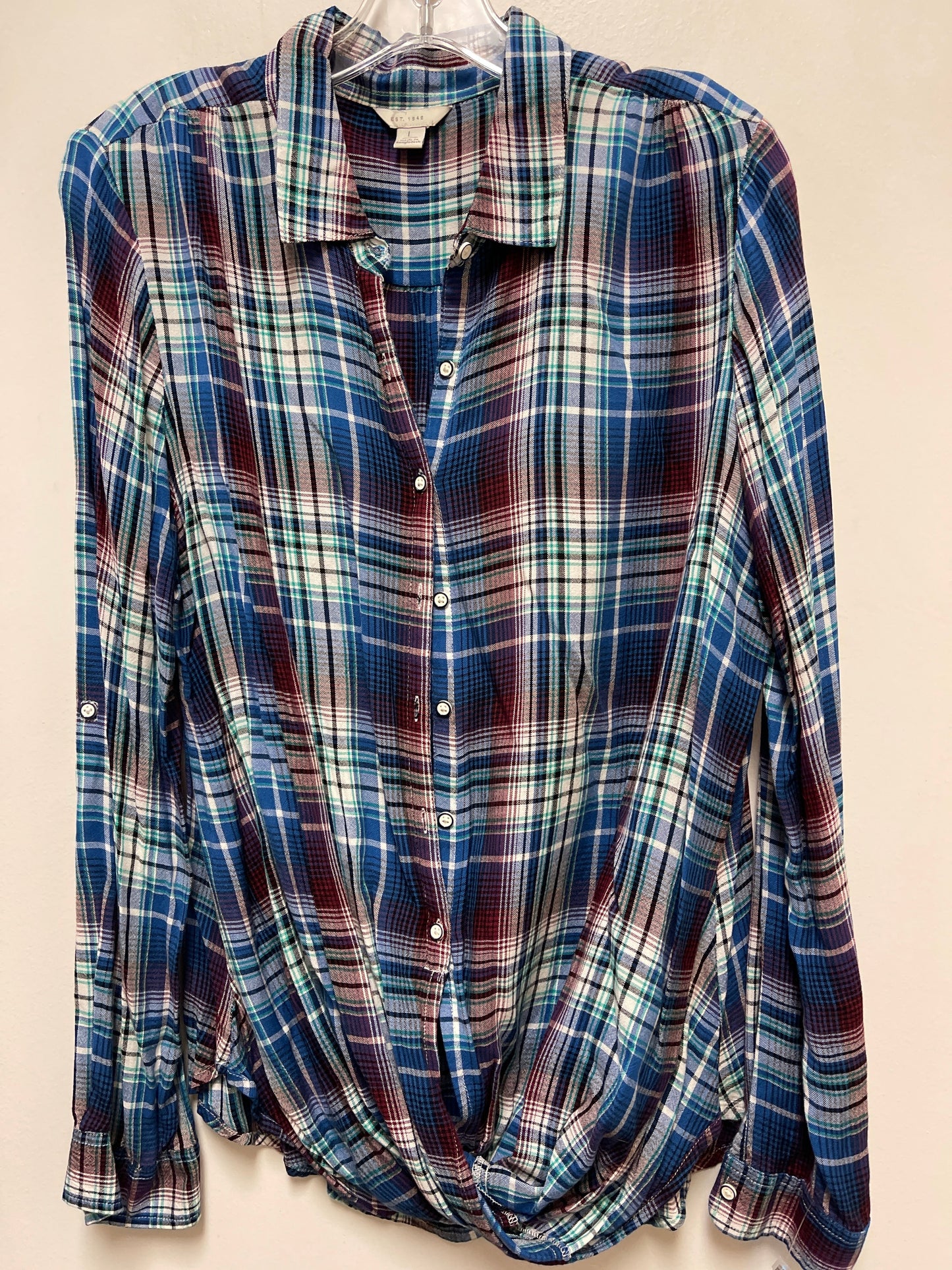 Top Long Sleeve By Cato In Plaid Pattern, Size: L