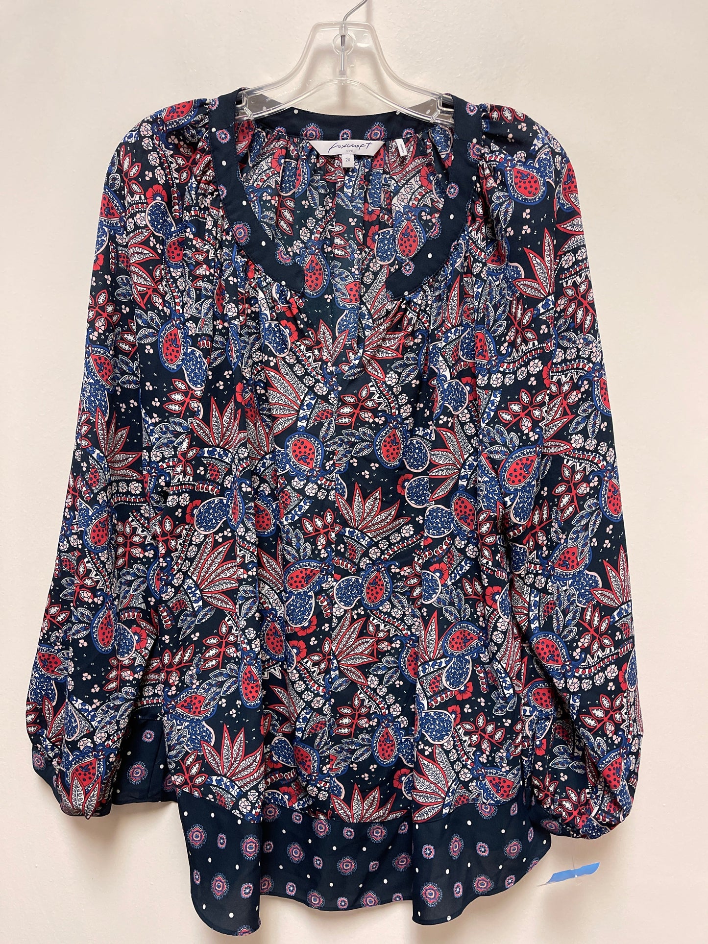 Top Long Sleeve By Foxcroft In Navy, Size: 2x