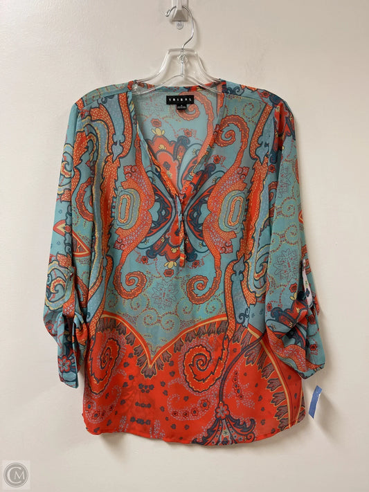 Top Long Sleeve By Tribal In Blue & Orange, Size: S