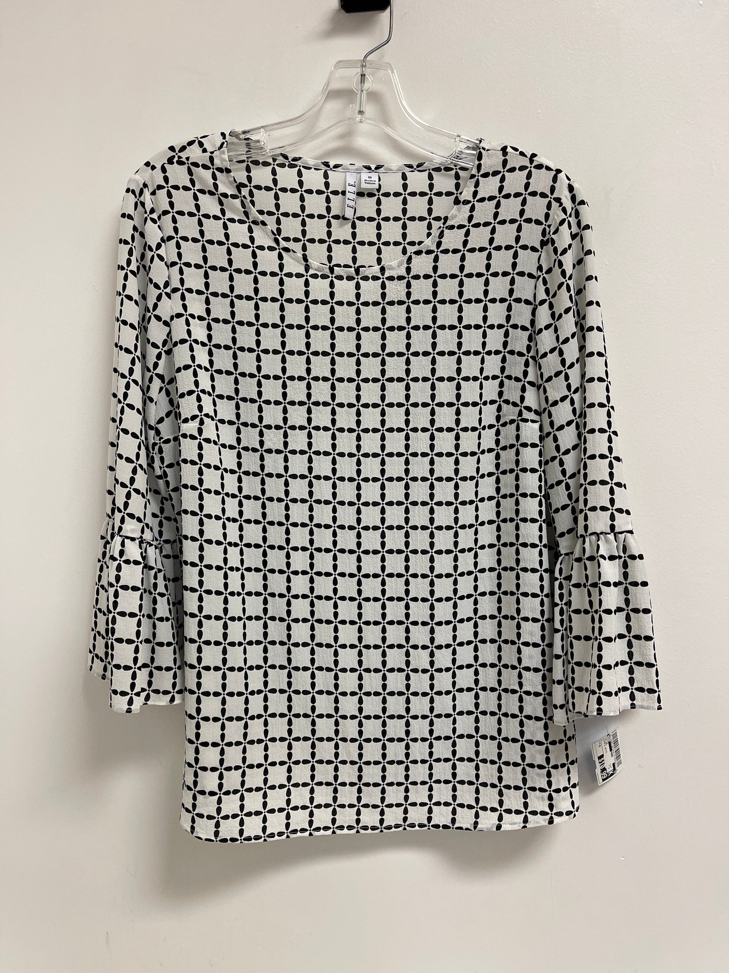 Top Long Sleeve By Elle In Black & White, Size: M