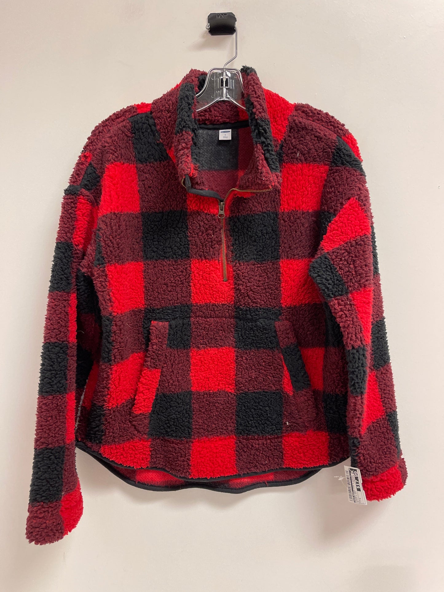 Jacket Faux Fur & Sherpa By Old Navy In Black & Red, Size: S