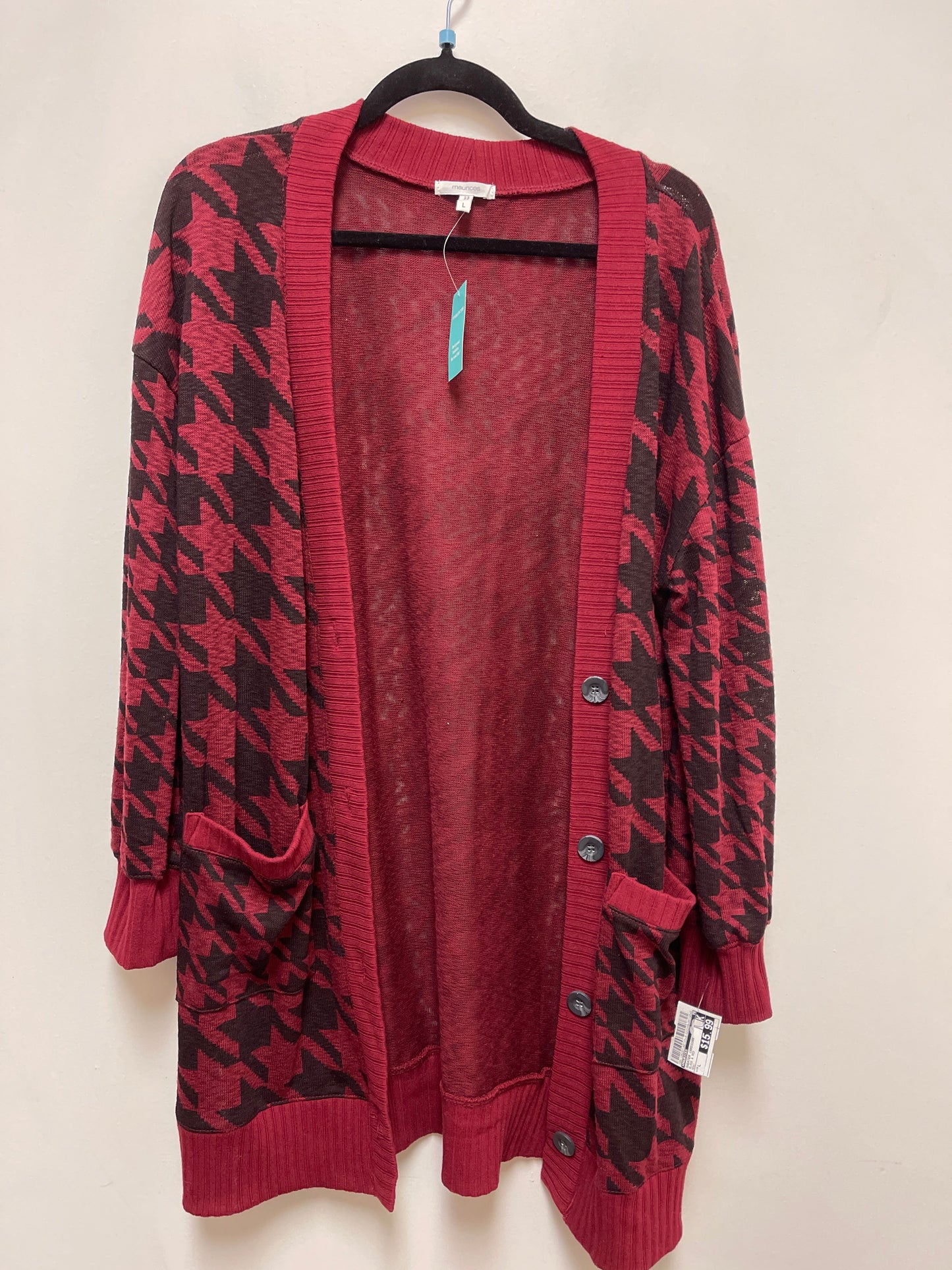 Sweater Cardigan By Maurices In Black & Red, Size: L