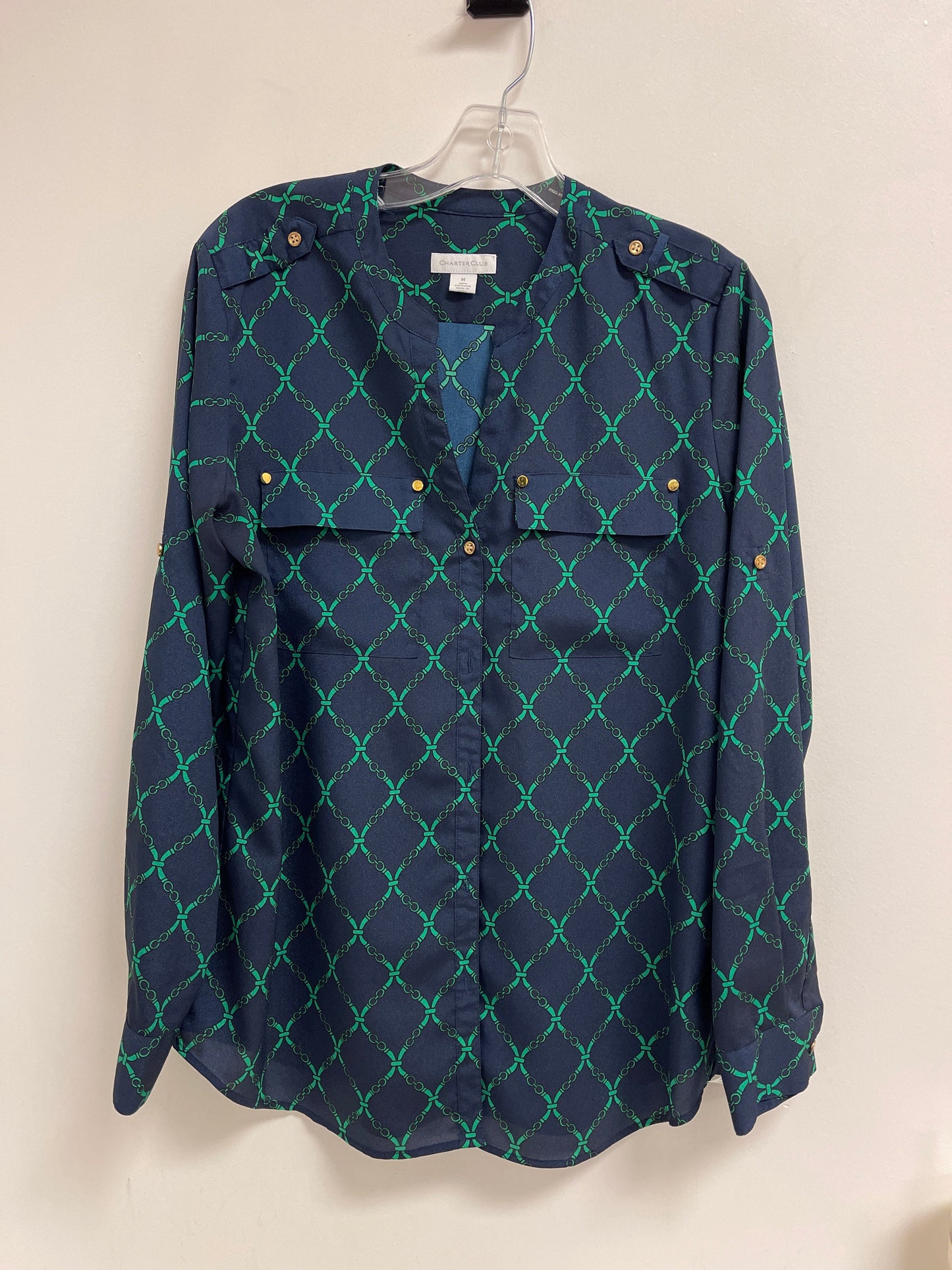 Blouse Long Sleeve By Charter Club In Blue & Green, Size: M