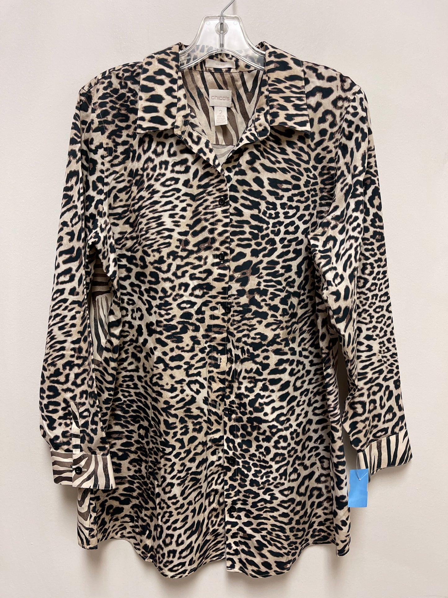 Blouse Long Sleeve By Chicos In Animal Print, Size: L