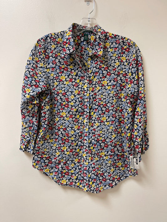 Blouse Long Sleeve By Lauren By Ralph Lauren In Floral Print, Size: M