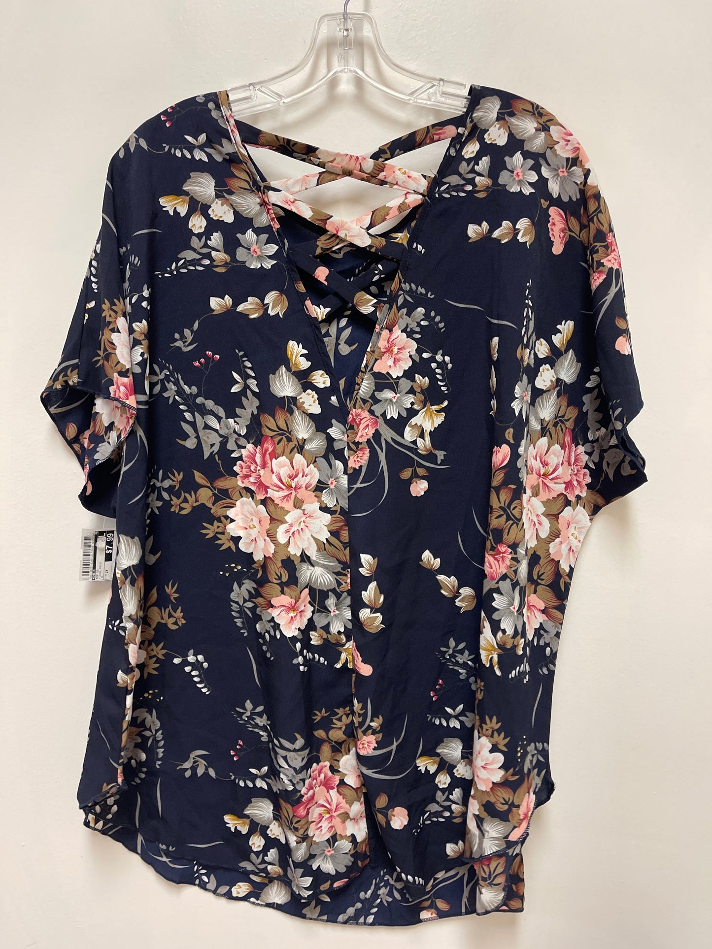 Top Short Sleeve By Shein In Floral Print, Size: 2x