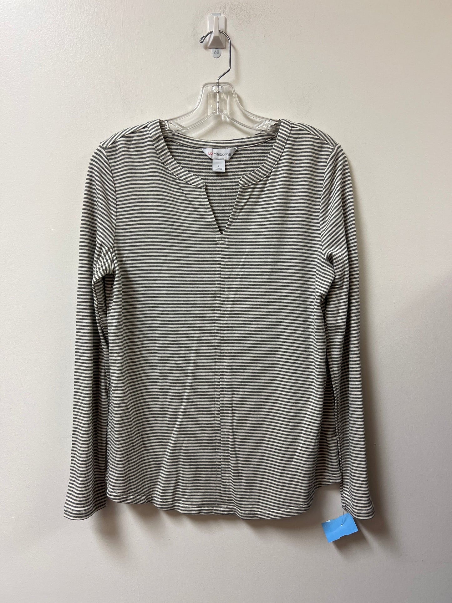 Top Long Sleeve By Liz Claiborne In Grey & White, Size: S