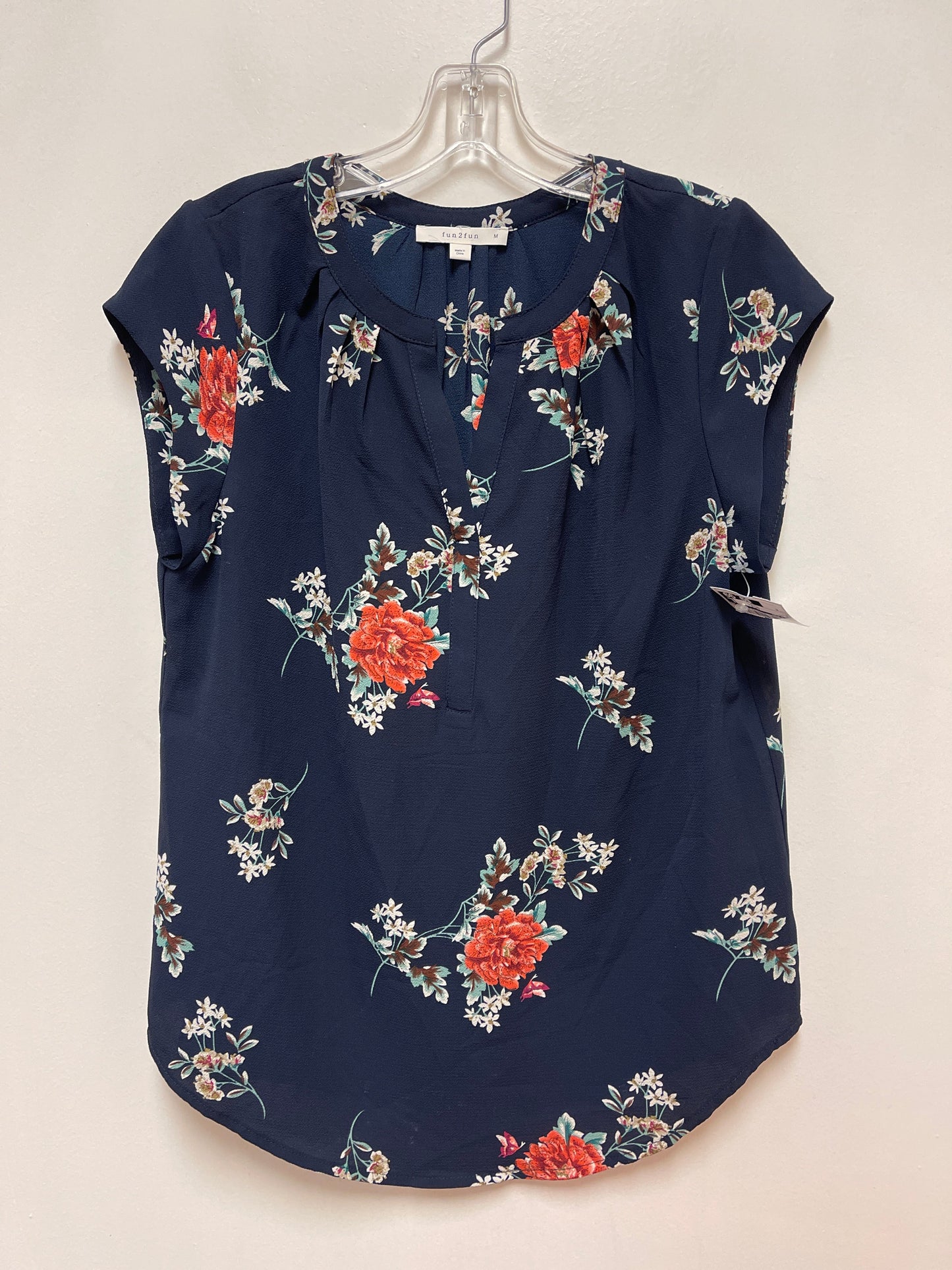 Top Short Sleeve By Fun 2 Fun In Navy, Size: M