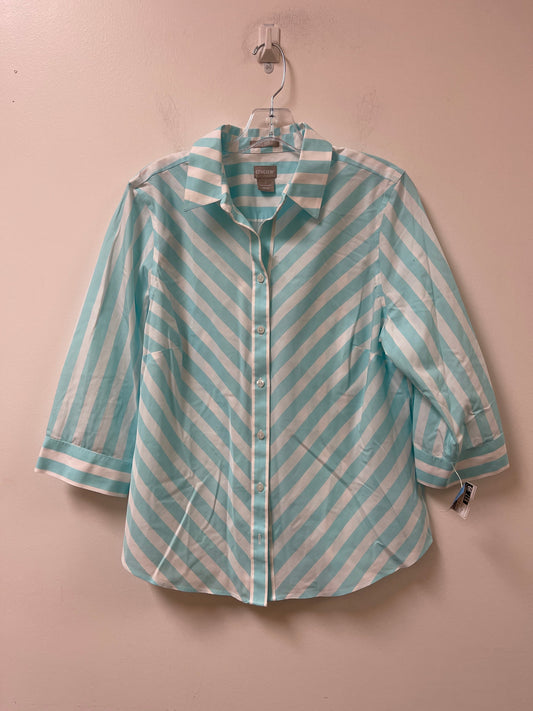 Blouse Long Sleeve By Chicos In Blue & White, Size: M