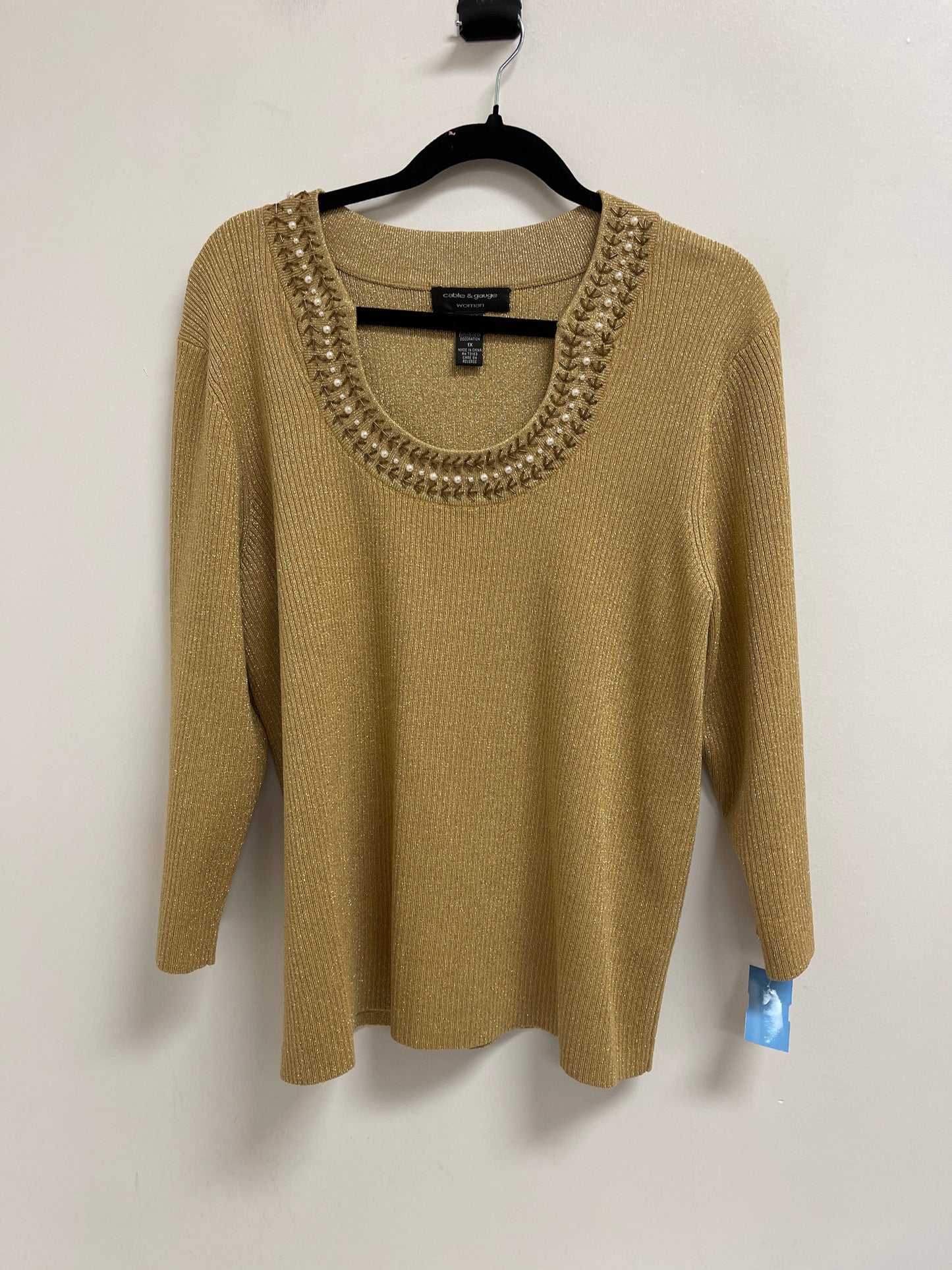 Sweater By Cable And Gauge In Gold, Size: 1x