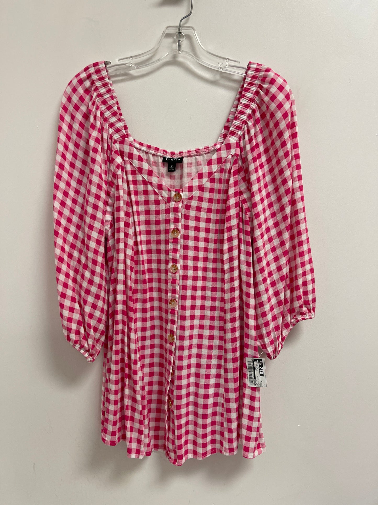 Top Long Sleeve By Torrid In Pink & White, Size: 2x