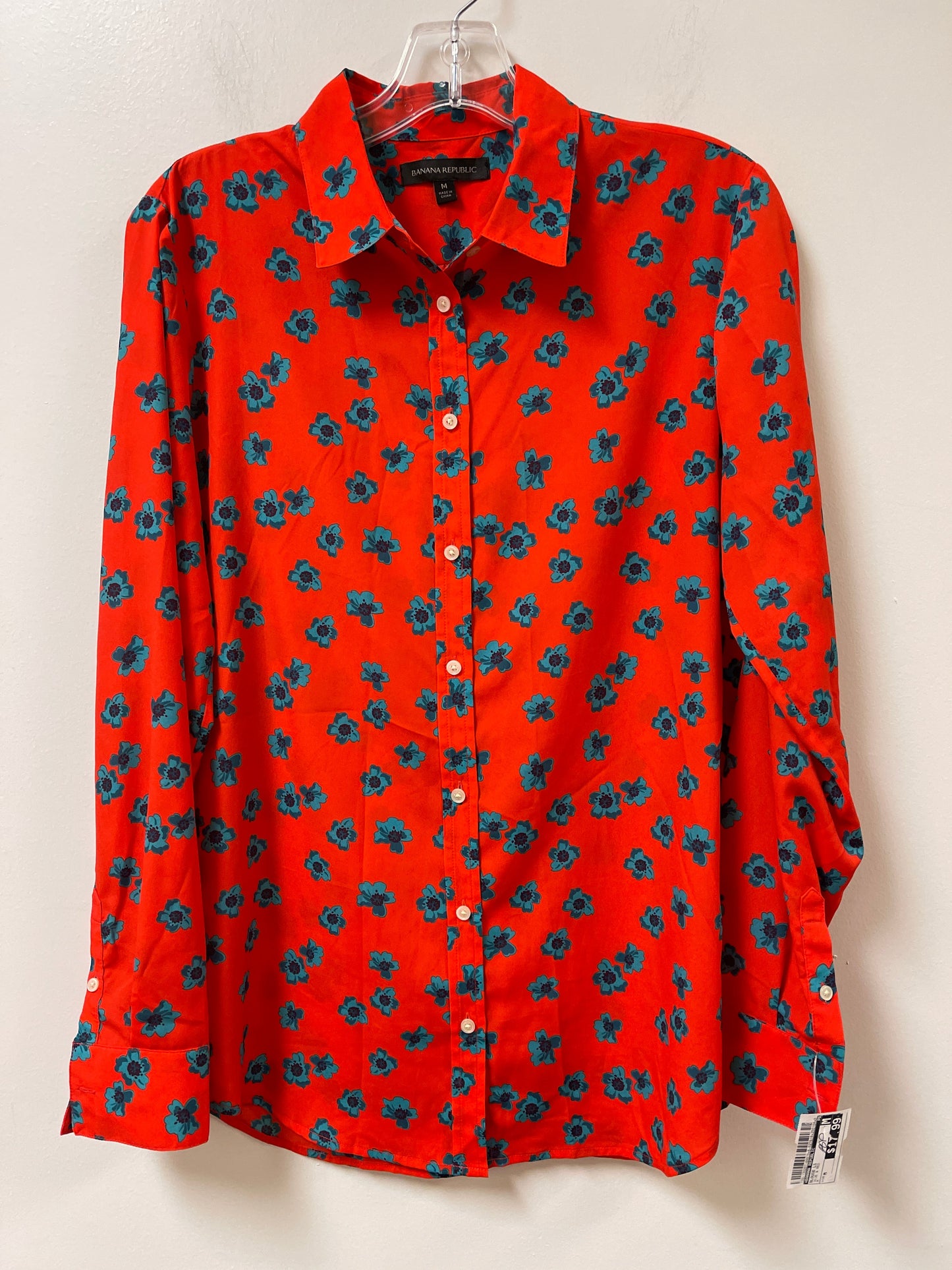 Blouse Long Sleeve By Banana Republic In Blue & Red, Size: M