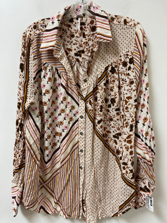 Blouse Long Sleeve By Free People In Brown & Pink, Size: L