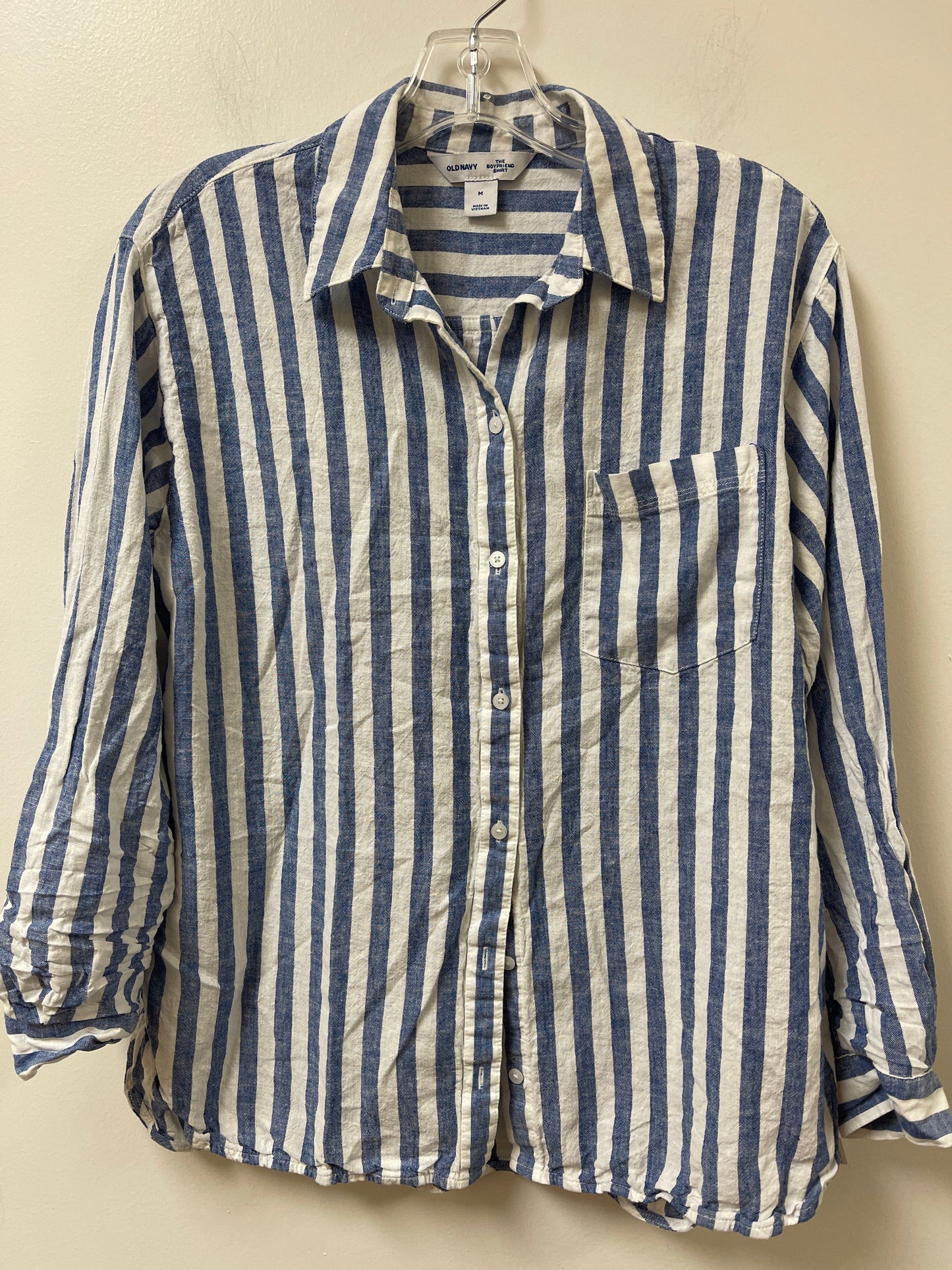 Blouse Long Sleeve By Old Navy In Blue & White, Size: M