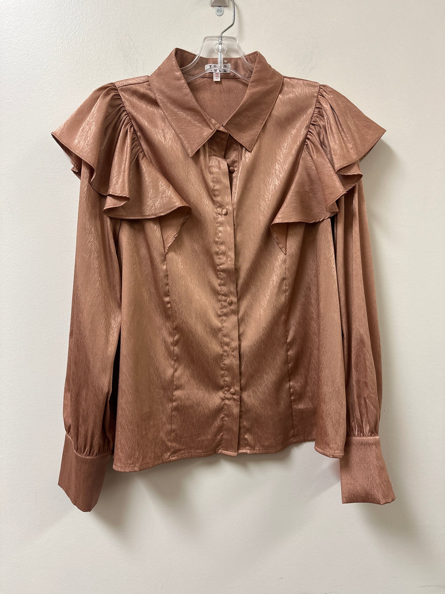 Blouse Long Sleeve By Tcec In Rose Gold, Size: L